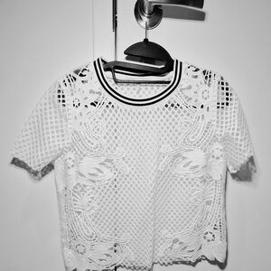 Maje White Mesh Lace Blouse